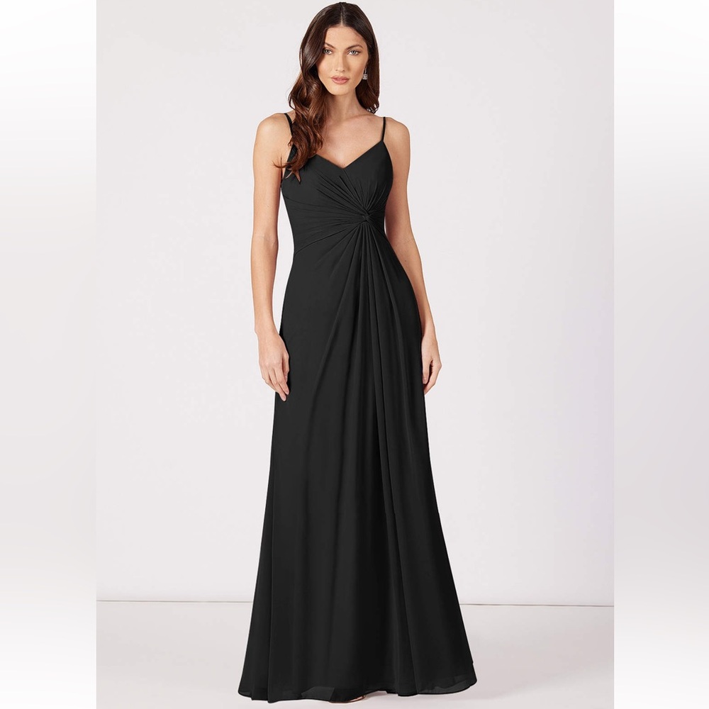 Azazie Chiffon Black Size 4 Bridesmaid Dress